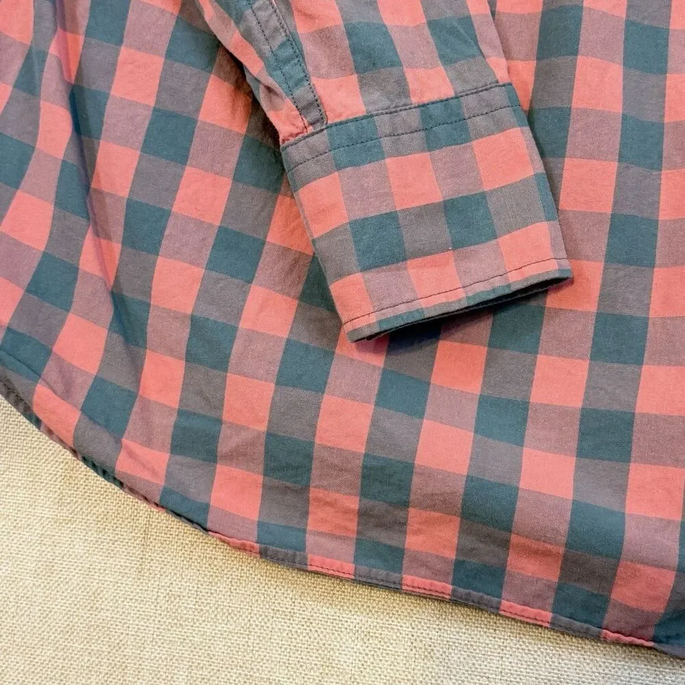 J.Crew Mens Large Pink Blue Gingham Check Button Down Shirt Long Sleeve Cotton